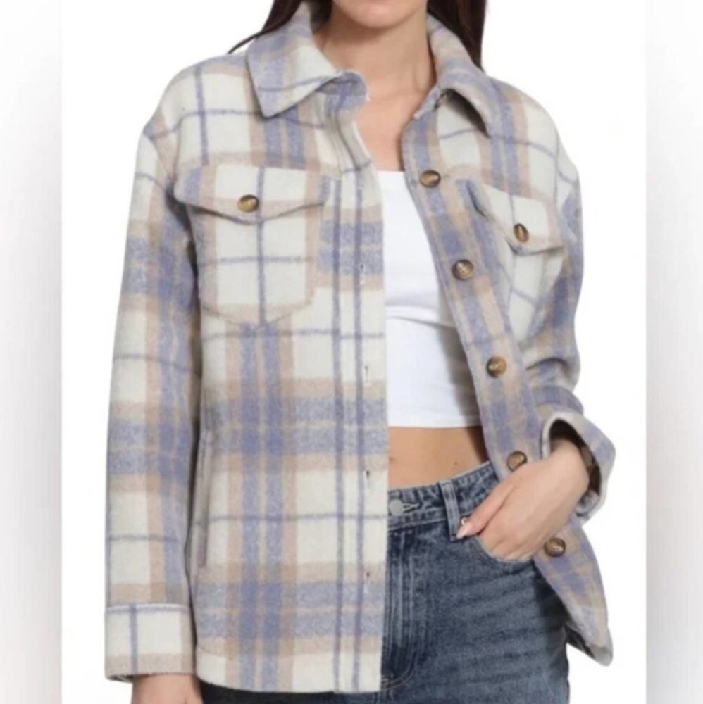 Avec Lea Filles Plaid Button-Up Jacket